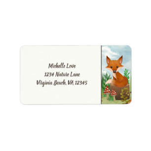 Cute Fox Sitting on Stump Woodland Address Label