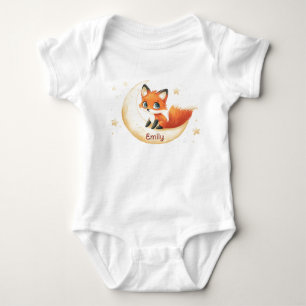 Cute Fox Sitting on the Moon with Stars Baby Bodysuit