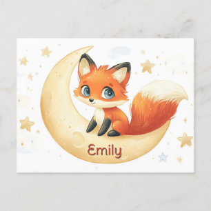 Cute Fox Sitting on the Moon with Stars Postcard