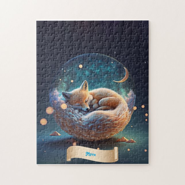 Cute Fox Sleeping in Globe of Galaxy Stars Moon   Jigsaw Puzzle (Vertical)