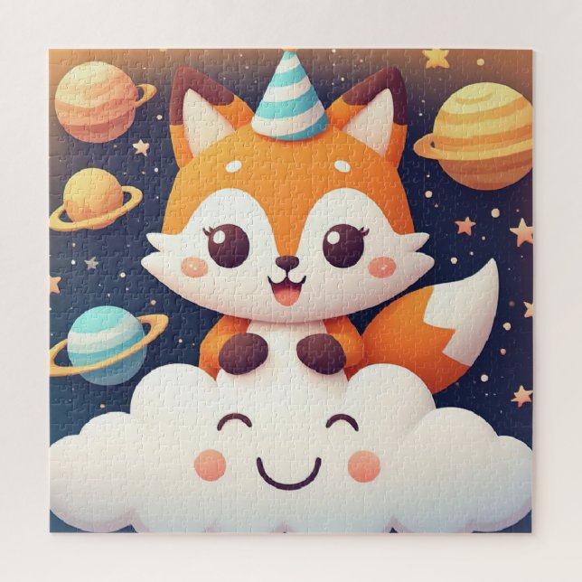 Cute Fox Space Cloud Puzzle For Kids (Vertical)