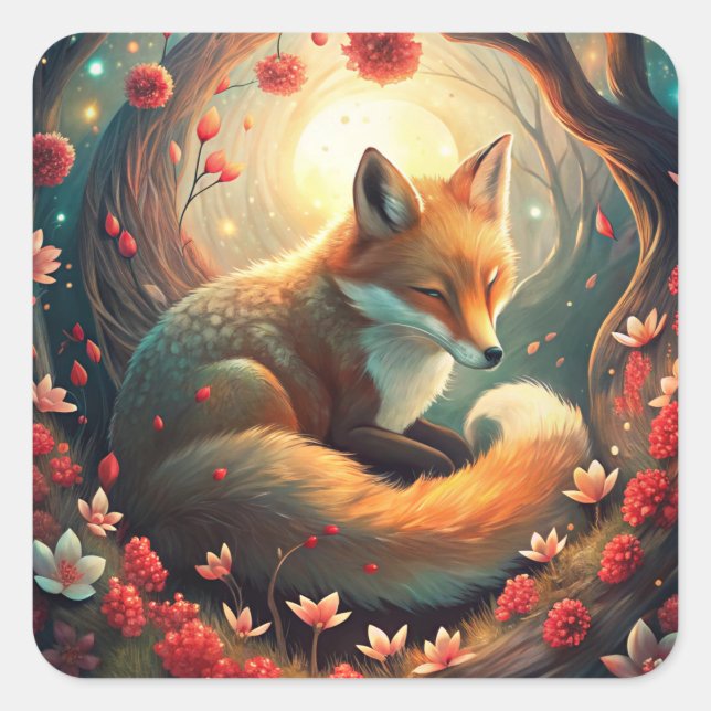 Cute Fox Square Sticker (Front)