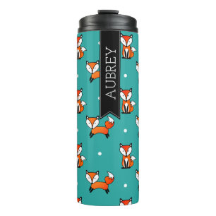 Cute Fox & Teal White Polka Dots Personalised Thermal Tumbler