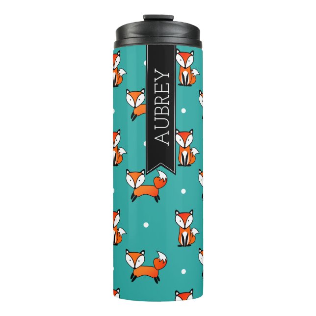Cute Fox & Teal White Polka Dots Personalised Thermal Tumbler (Front)