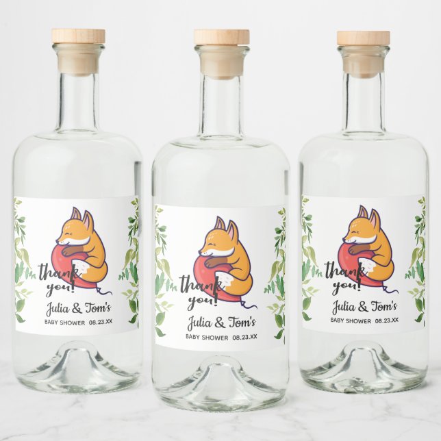 Cute Fox Thank You Baby Shower  Liquor Bottle Label (Bottles)
