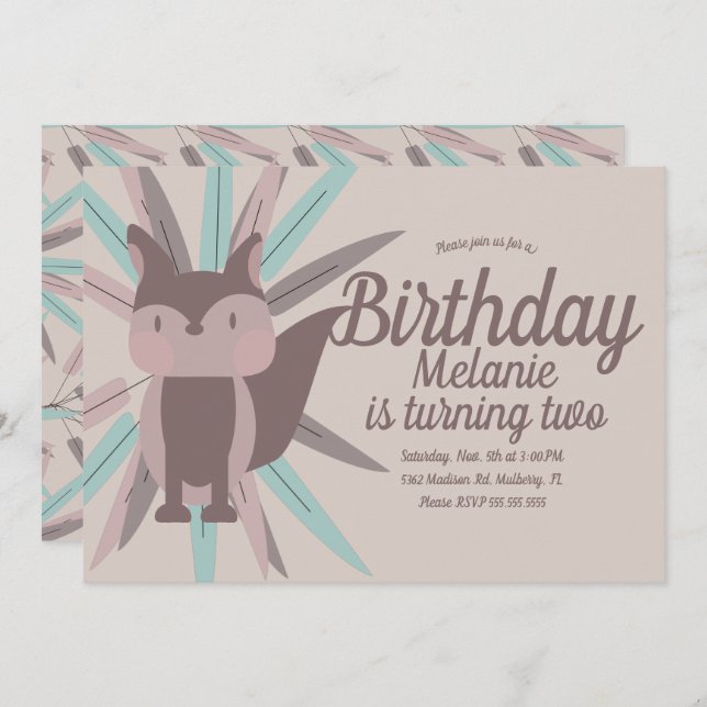 Cute Fox Tribal Birthday Party  Invitation (Front/Back)