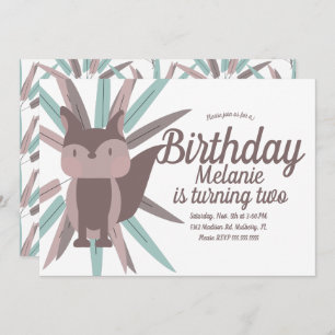 Cute Fox Tribal Feather Birthday Party Invitation