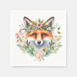 Cute Fox Watercolor Flower decor Party favour Napkin
