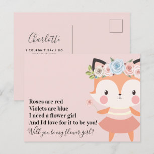 Cute Fox Wedding Flower Girl Proposal Announcement Postcard