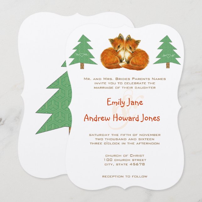 Cute Fox Wedding Invitation (Front/Back)