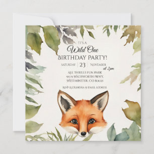 Cute Fox  Wild One 1st Birthday Party Invitation