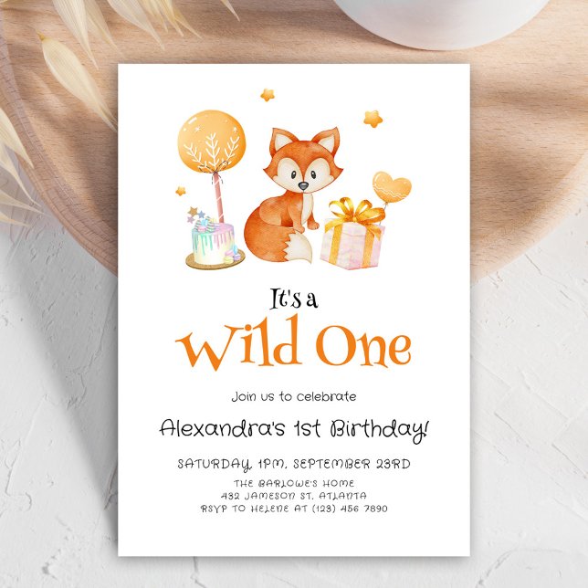 Cute Fox Wild One First Birthday Invitation (Cute Fox Wild One First Birthday Invitation)