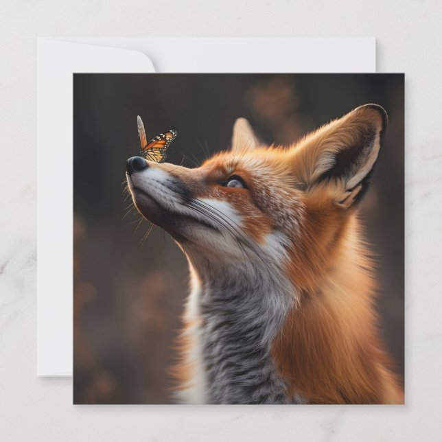 Cute fox with a butterfly sitting on its nose holiday card (Front)