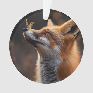 Cute fox with a butterfly sitting on its nose ornament