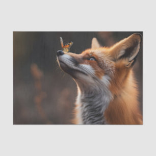 Cute fox with a butterfly sitting on its nose tissue paper