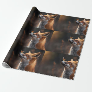 Cute fox with a butterfly sitting on its nose wrapping paper