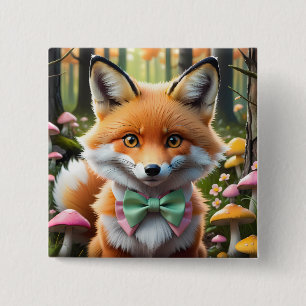 Cute Fox with a Green and Pink bow 15 Cm Square Badge