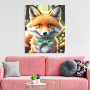 Cute Fox with a Green and Pink bow Canvas Print