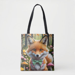 Cute Fox with a Green and Pink bow Tote Bag