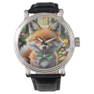 Cute Fox with a Green and Pink bow Watch