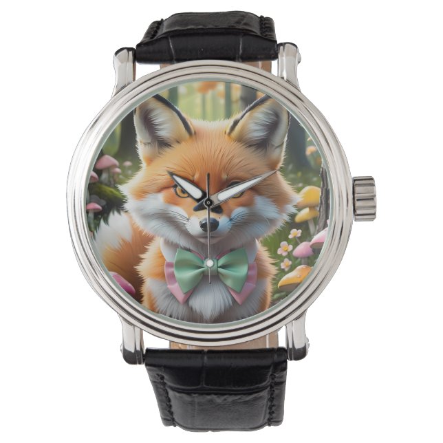 Cute Fox with a Green and Pink bow Watch (Front)