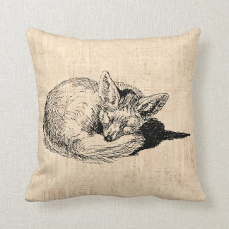 Cute Fox with Beige Script Background Vintage Art Cushion