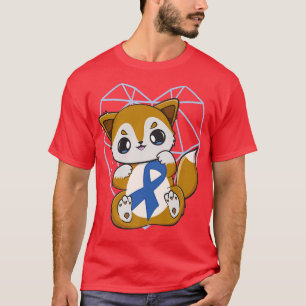 Cute Fox With Blue Ribbon For Diabetes Awareness P T-Shirt