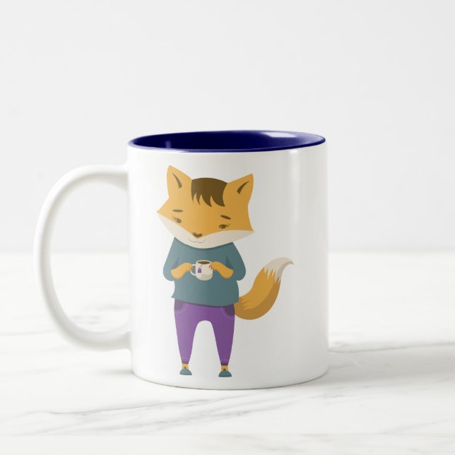 Cute fox with cup of tea (Left)