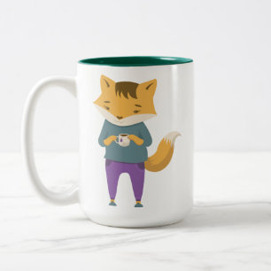 Cute fox with cup of tea