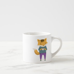 Cute fox with cup of tea