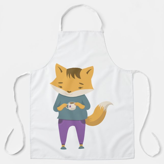 Cute fox with cup of tea apron (Front)