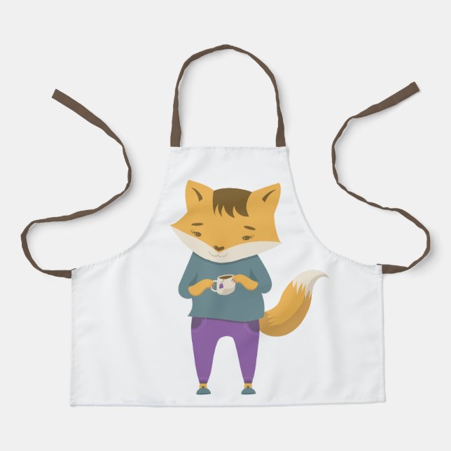 Cute fox with cup of tea apron (Front)