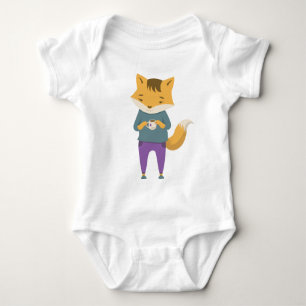 Cute fox with cup of tea baby bodysuit