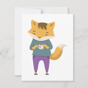 Cute fox with cup of tea card