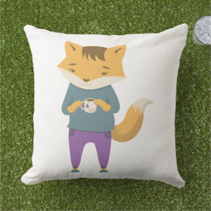 Cute fox with cup of tea cushion