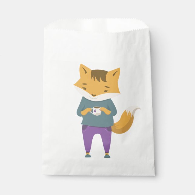 Cute fox with cup of tea favour bags (Front)