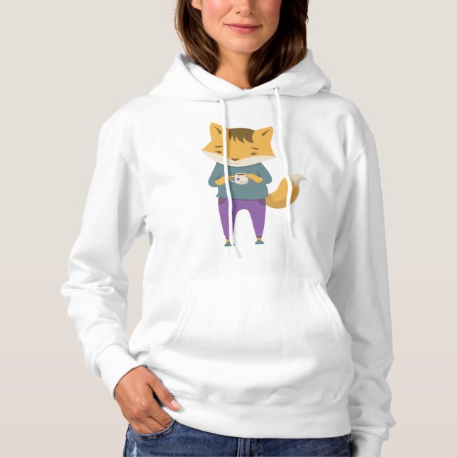 Cute fox with cup of tea hoodie (Front)