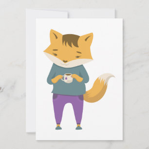 Cute fox with cup of tea invitation