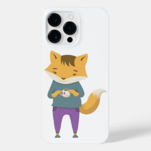 Cute fox with cup of tea iPhone 14 pro max case