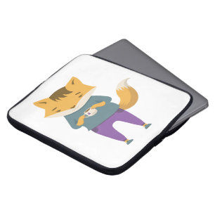 Cute fox with cup of tea laptop sleeve