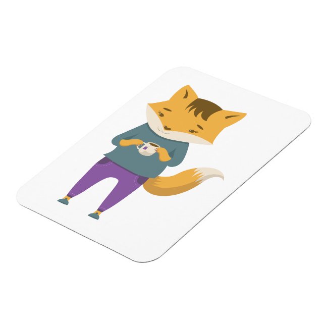 Cute fox with cup of tea magnet (Left Side)
