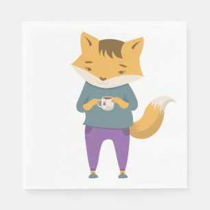 Cute fox with cup of tea napkin