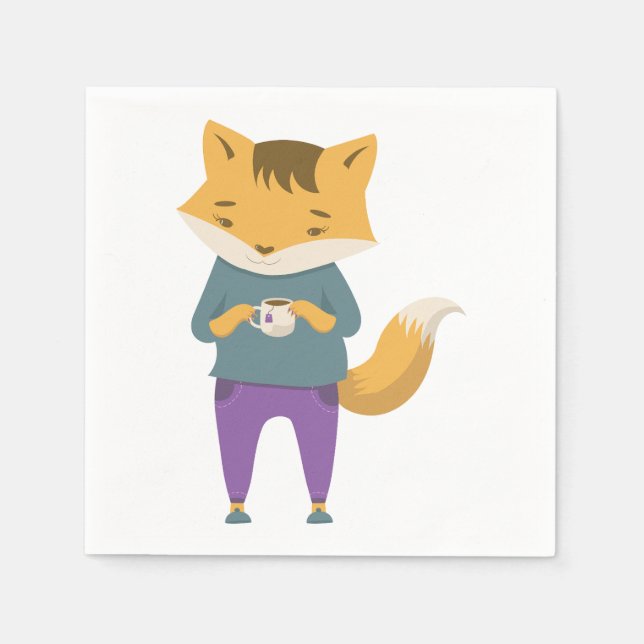Cute fox with cup of tea napkin (Front)