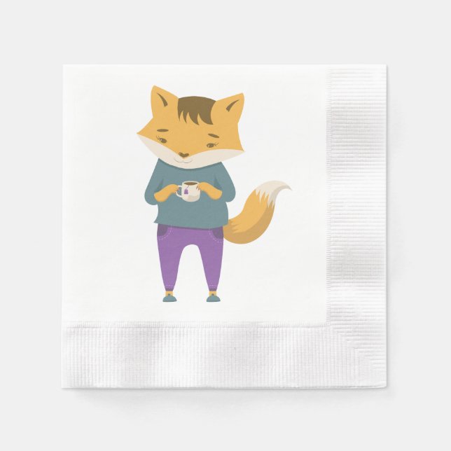 Cute fox with cup of tea napkin (Front)