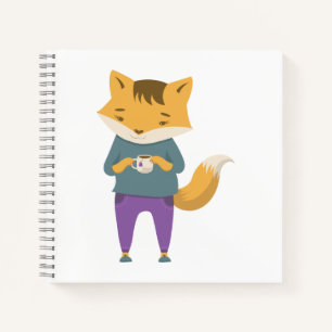 Cute fox with cup of tea notebook