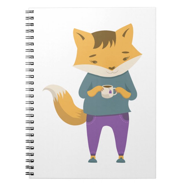Cute fox with cup of tea notebook (Front)