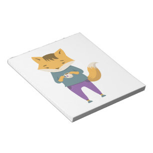 Cute fox with cup of tea notepad