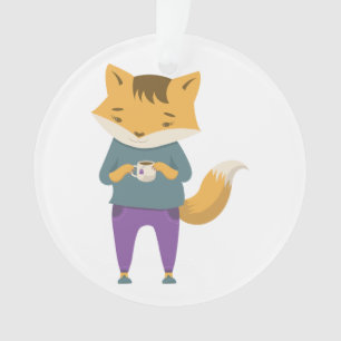 Cute fox with cup of tea ornament