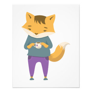 Cute fox with cup of tea photo print