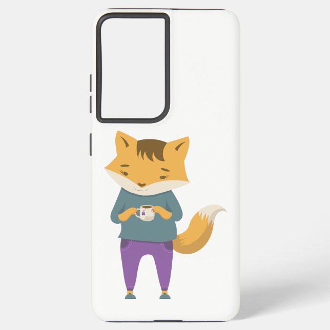 Cute fox with cup of tea samsung galaxy s21+ case (Back)